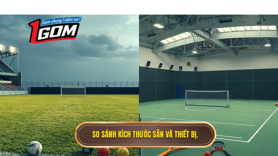 1. So sánh kích thước sân và thiết bị.